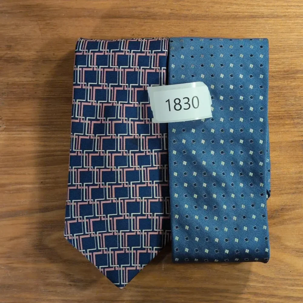 Emanuel Ungaro Tie Mens One Size Blue Silk Geometric Designer Lot Of 2 Classic